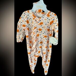 Orange and White Onesie with Footies Autumn Print